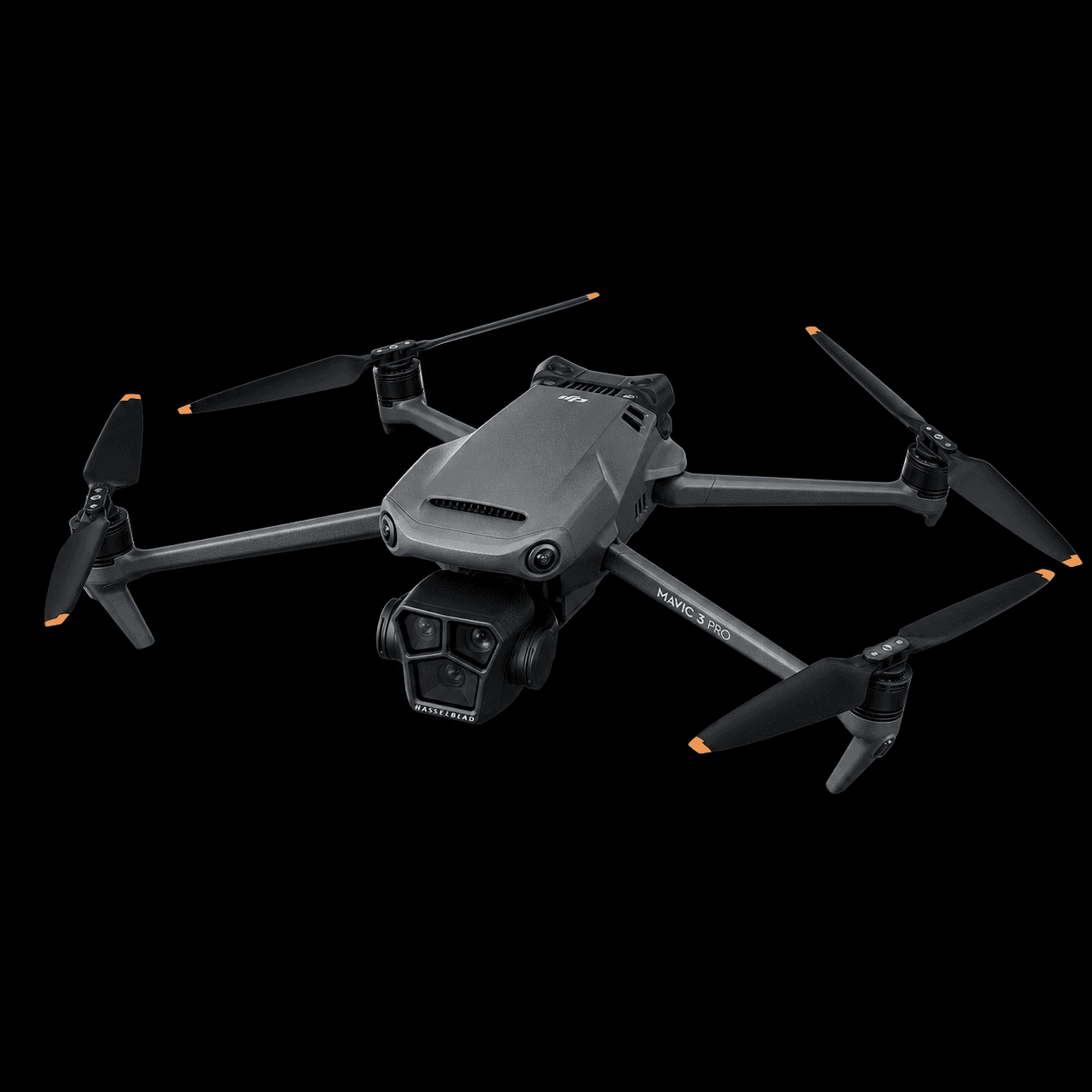 DJI Mavic 3 Pro drone isolated in a three-quarter studio product view