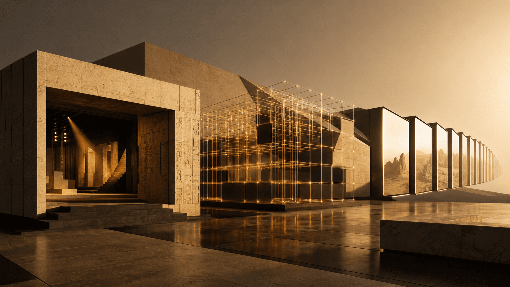 Conceptual architecture connecting production, technology, and growth through light and structure